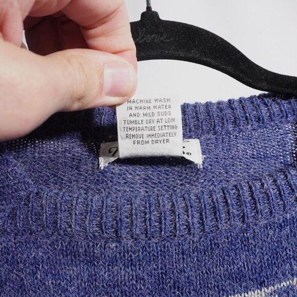 VTG Granny Cottage Core Sweater Periwinkle Blue Pink Gma XL PARTNERS Retro - Picture 3 of 5